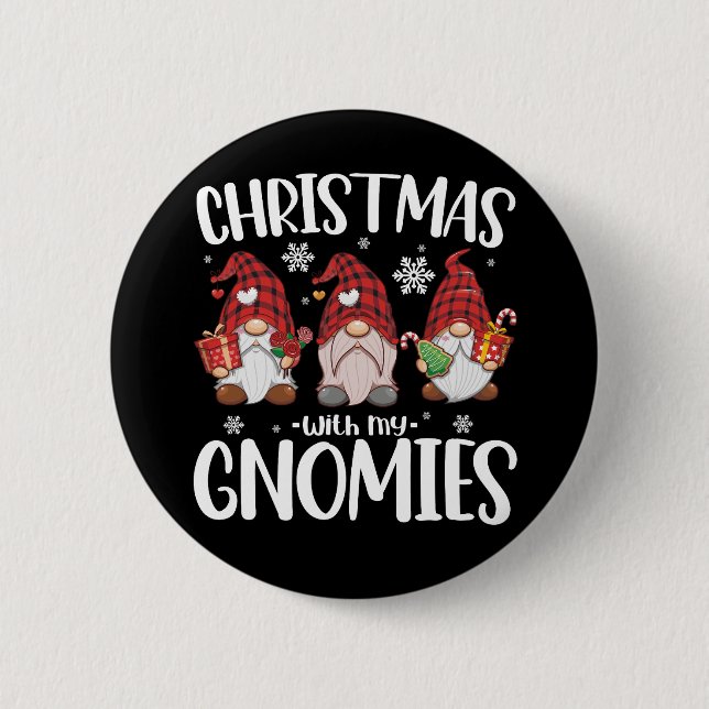 Christmas With My Gnomies Buffalo Red Plaid Gnome  Button (Front)