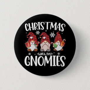 Christmas With My Gnomies Buffalo Red Plaid Gnome Button