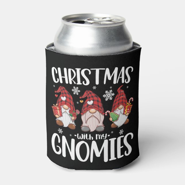 Christmas With My Gnomies Buffalo Red Plaid Gnome  Can Cooler (Can Front)