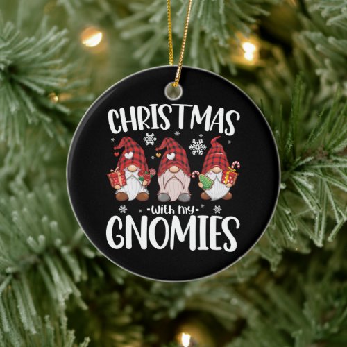 Christmas With My Gnomies Buffalo Red Plaid Gnome  Ceramic Ornament
