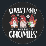 Christmas With My Gnomies Buffalo Red Plaid Gnome  Classic Round Sticker<br><div class="desc">Christmas With My Gnomies Buffalo Red Plaid Gnome</div>