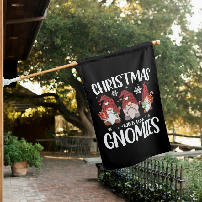 Christmas With My Gnomies Buffalo Red Plaid Gnome  House Flag (In SItu)