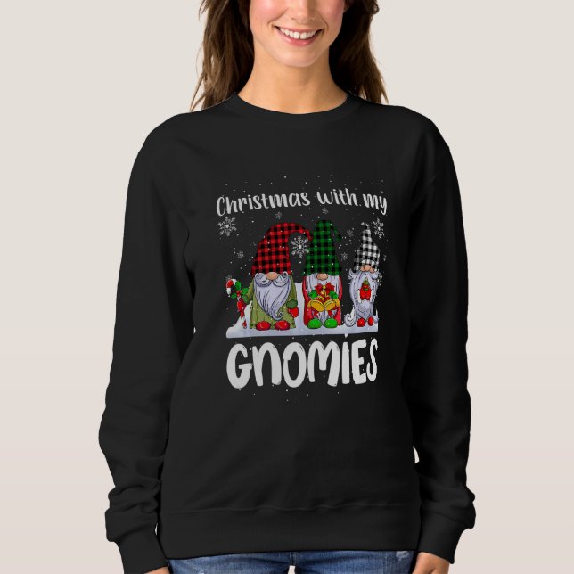 Christmas with my Gnomies Cute Gnome Buffalo Plaid Sweatshirt (Front)