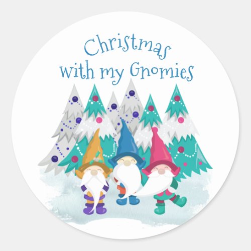 Christmas with my Gnomies Fun Cute Holiday Gnome Classic Round Sticker