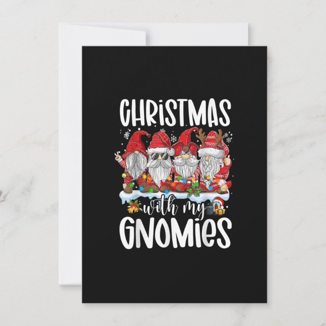 Christmas With My Gnomies Funny Red Gnome Xmas Men Invitation (Front)