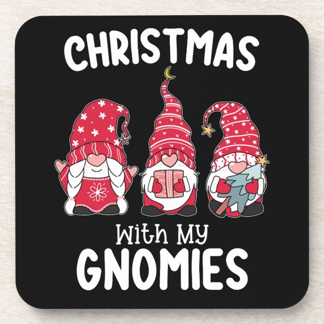 Christmas With My Gnomies Holiday Gnome Beverage Coaster (Front)
