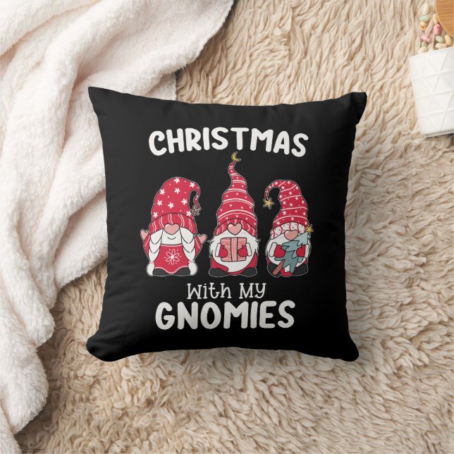 Christmas With My Gnomies Holiday Gnome Throw Pillow (Blanket)