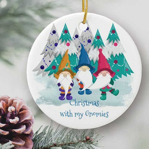 Christmas with my Gnomies Personalized Gnome Ceramic Ornament