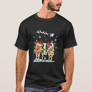 Christmas With My Herd Light Santa Cow Farmer Snow T-Shirt