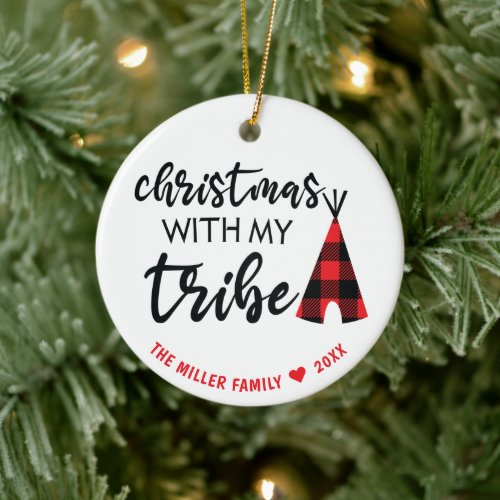 Christmas With My Tribe Photo Name  Year Ceramic Ornament