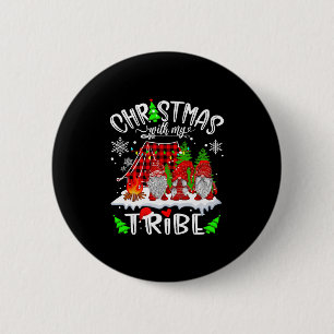 Christmas With My Tribe Red Plaid Cute Gnomes Fami Button