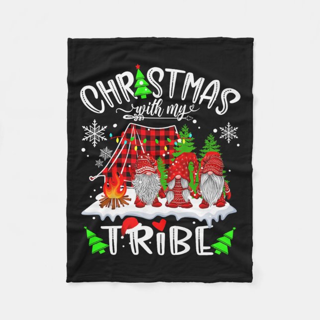 Christmas With My Tribe Red Plaid Cute Gnomes Fami Fleece Blanket (Front)