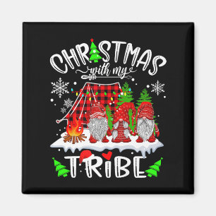Christmas With My Tribe Red Plaid Cute Gnomes Fami Magnet