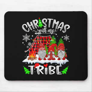 Christmas With My Tribe Red Plaid Cute Gnomes Fami Mouse Pad