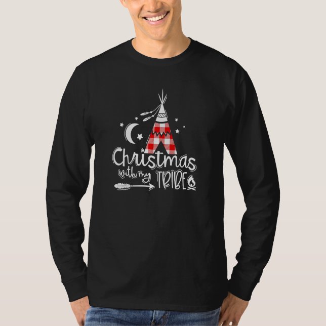 Christmas With My Tribe Red Plaid Family Matching  T-Shirt (Front)