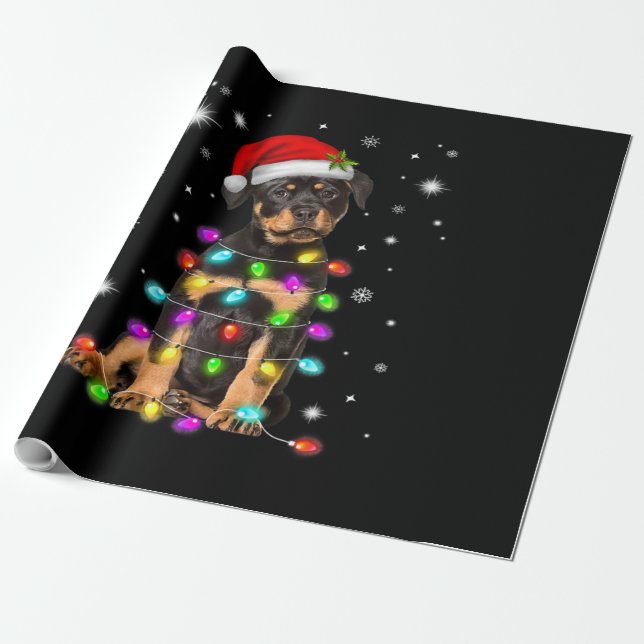 Christmas With Rottweiler Dog Wrapping Paper (Unrolled)
