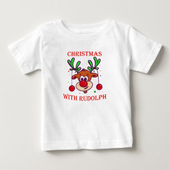 Christmas with Rudolph - Cartoon by Renne Noël Baby T-Shirt (Front)