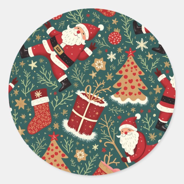 Christmas with Santa Classic Round Sticker (Front)
