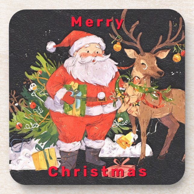 Christmas with Santa- Holiday Season Beverage Coaster (Front)