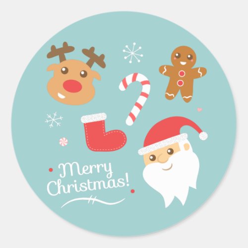 Christmas with Santa Reindeer Gingerbread Man Classic Round Sticker