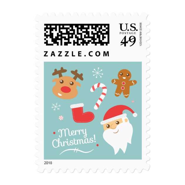 Christmas With Santa, Reindeer, Gingerbread Man Postage