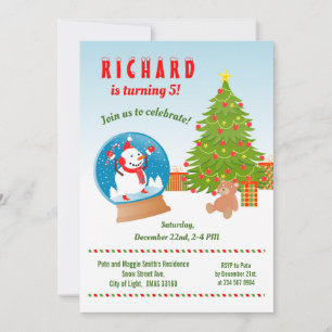 Christmas with Snowman globe Birthday Party Invitation