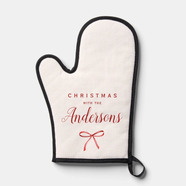 Christmas with the family - red ribbon oven mitt (Front)