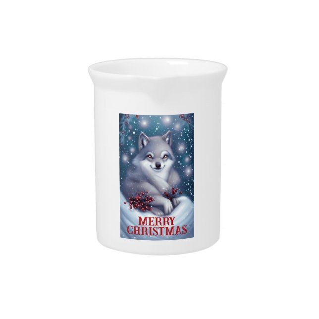Christmas Wolf - Porcelain Pitcher (Front)