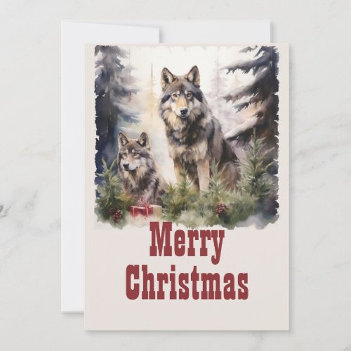 Christmas Wolf Watercolor Holiday Card