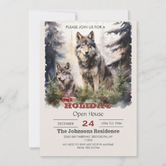 Christmas Wolf Watercolor Invitation