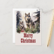 Christmas Wolf Watercolor