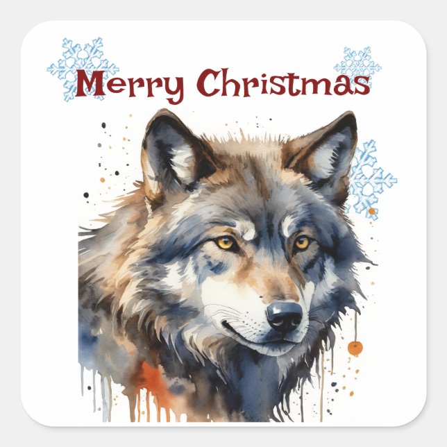 Christmas Wolf Wolves Animal Wildlife  Customize  Square Sticker (Front)