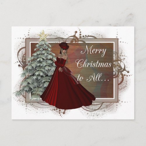 Christmas Woman Red Dress Design Postcards
