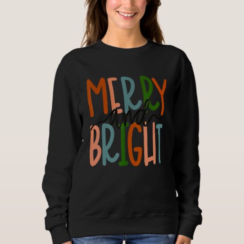 Christmas  Womens Merry And Bright Letter Printed  Sweatshirt