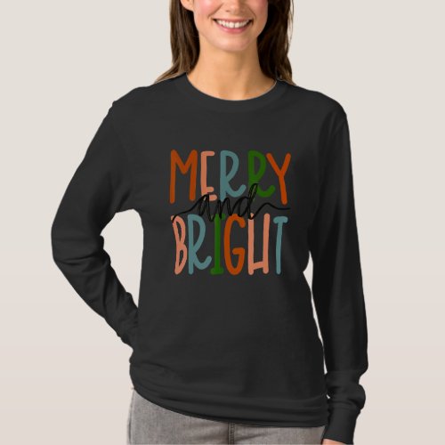Christmas  Womens Merry And Bright Letter Printed  T_Shirt