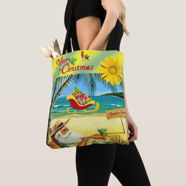 Christmas Women's Tote Bags, Beach Santa (Close Up)