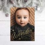 Christmas Wonder Hand-Lettering Photo Foil Holiday Card<br><div class="desc">Original hand-lettering over full bleed photo; backer color is editable or add more photos and text.</div>