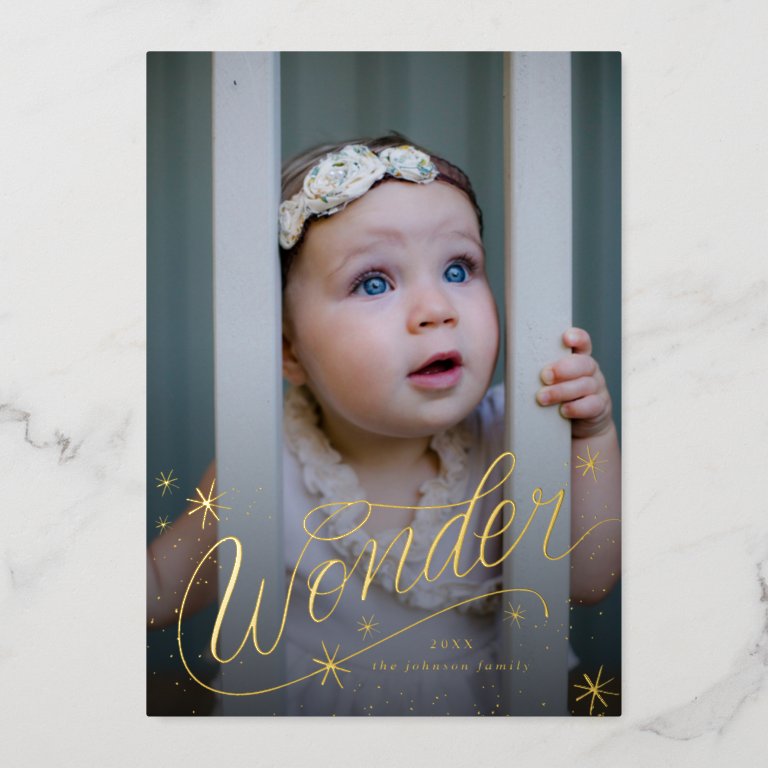 Christmas Wonder Hand-Lettering Photo Foil Holiday Card