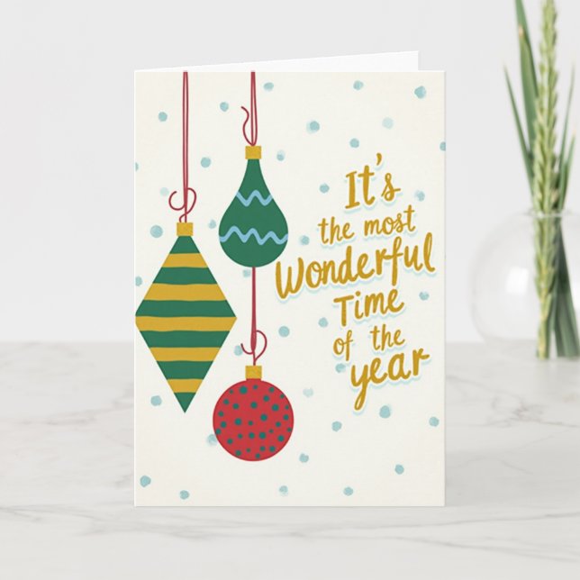 Christmas Wonderful Time Ornaments Card (Front)