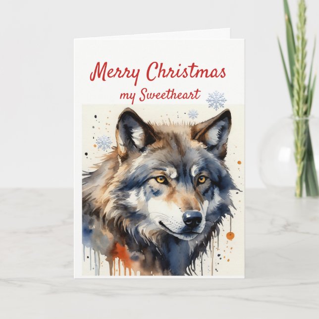 Christmas Wonderful Watercolor Wild Wolf Animal  Holiday Card (Front)