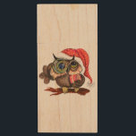 Christmas Wood Flash Drive Baby Owl with Gift<br><div class="desc">Christmas USB Wood Flash Drives with Cute Baby Owl In Christmas Hat and Gift - Painting Funny Bird Fun Collection - or Choose / Add Your Unique Text / Name / Color - Make Your Special Gift - Resize and move or remove / add elements - image / text with...</div>