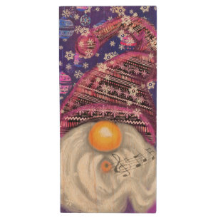 Christmas Wood Flash Drive Gnome In Purple Hat 