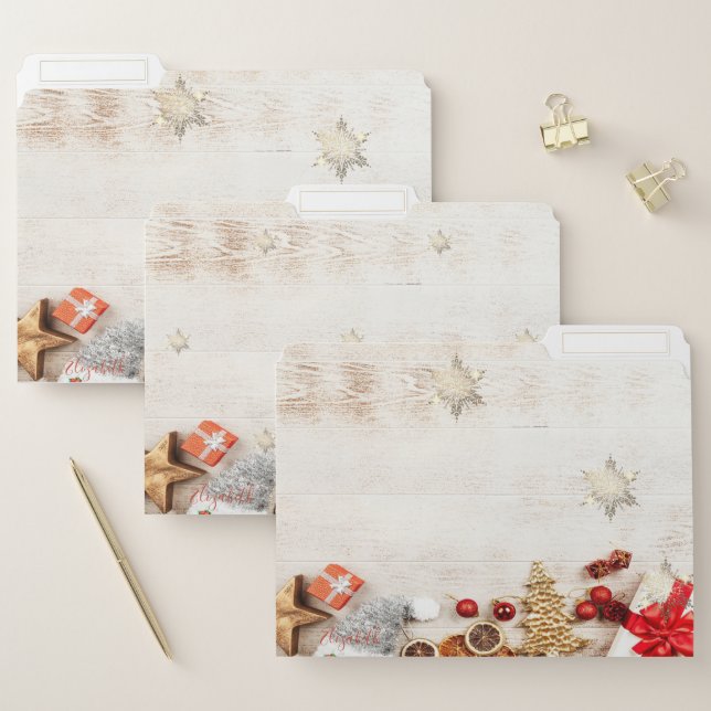 Christmas ,Wood ,Gold Snowflakes-Personalized File Folder (Set)