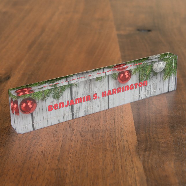 Christmas Wood Holiday Season Desk Name Plate (Side)