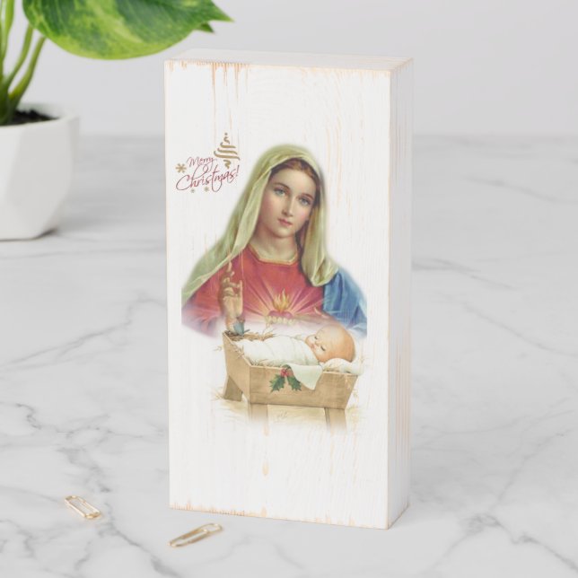 Christmas Wooden Box Sign, Jesus Christ (In Situ Vertical)