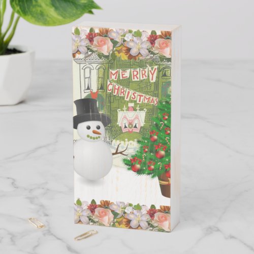 Christmas Wooden Box Sign Snowman