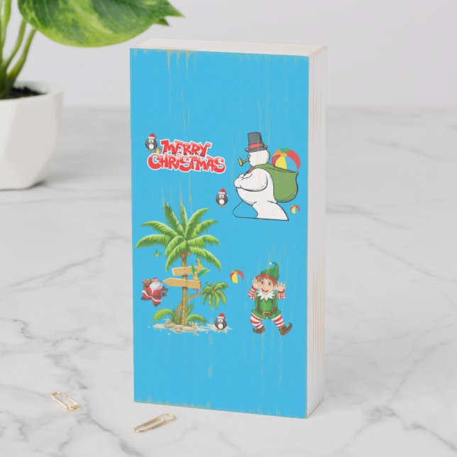 Christmas Wooden Box Sign, Summer Beach Santa (In Situ Vertical)