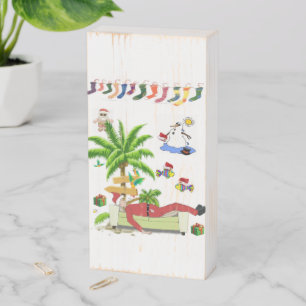 Christmas Wooden Box Sign, Summer Beach Santa