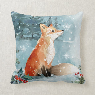 Cute Throw Pillows for Christmas Throw Pillow Covers Woodland Creatures  Enchanted Forest Wolf in Winter Forest Woodland Friends 