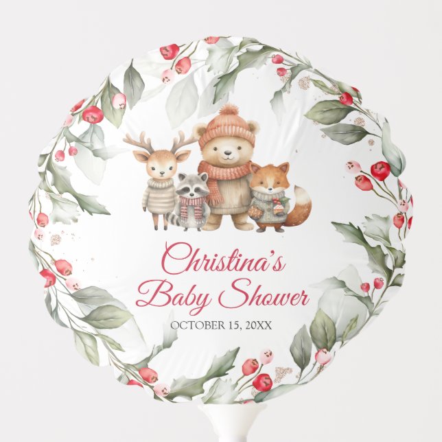 Christmas Woodland Animals Baby Shower Balloon (Front)